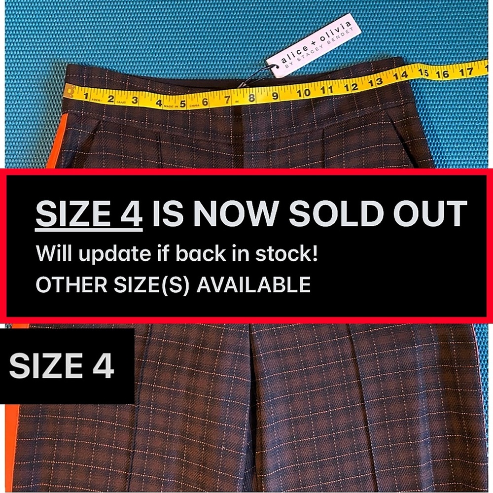 Alice + Olivia Dylan Orange Plaid High Rise Brown Black Pant - Picture 12 of 16
